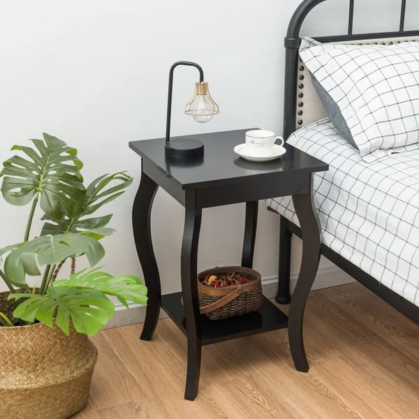 Table d'Appoint Bout de Canapé 2 Niveaux Table de Chevet Carrée avec Patins Antidérapants pour Chambre Salon 40 x 40 x 60 cm Noir