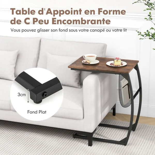 Table d'Appoint Bout de Canapé de Style Industriel Moderne Cadre en Métal 52 x 35 x 63 CM pour Salon Chambre Balcon