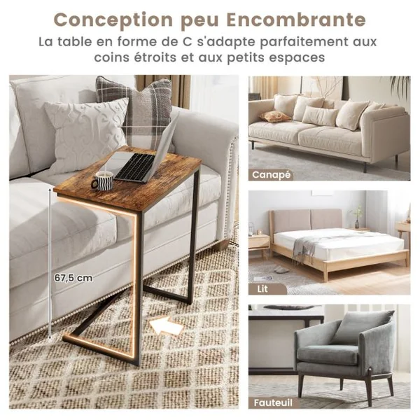 Table d'Appoint Bout de Canapé de Style Industriel Moderne Cadre en Métal 55 x 36 x 67 CM pour Salon Chambre Balcon