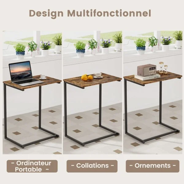 Table d'Appoint Bout de Canapé de Style Industriel Moderne Cadre en Métal 55 x 36 x 67 CM pour Salon Chambre Balcon