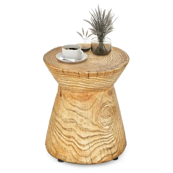 Table d'Appoint Bout de Canapé en Roche Tabouret avec Revêtement de Grain de Bois Patins Réglables 37x37x43cm pour Salon Jardin