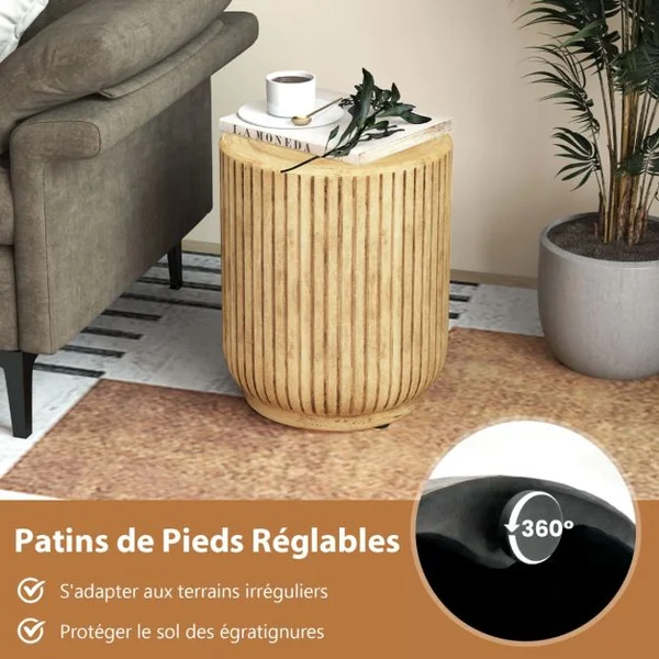 Table d'Appoint Bout de Canapé en Roche Tabouret Rustique avec Revêtement de Grain de Bois Forme de Souche Arbre Patins Réglables 37x37x43cm pour Salon Jardin