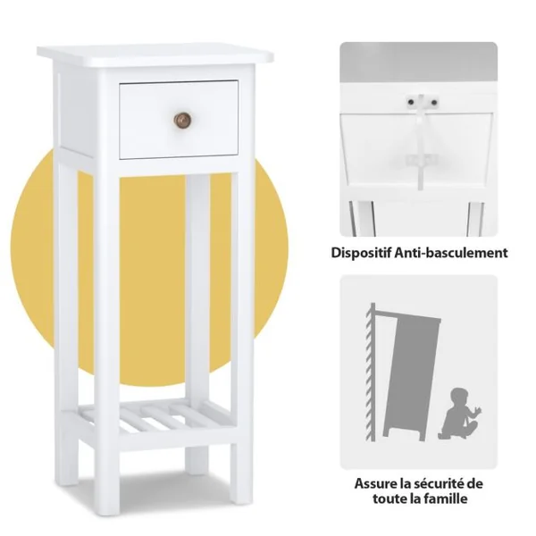 Table d'Appoint Bouts de Canapé avec Tiroir et Étagère Aucun Assemblage Petite Table Haute Étroite pour Chambre Salon Entrée 35 x 30 x 80 cm Noir