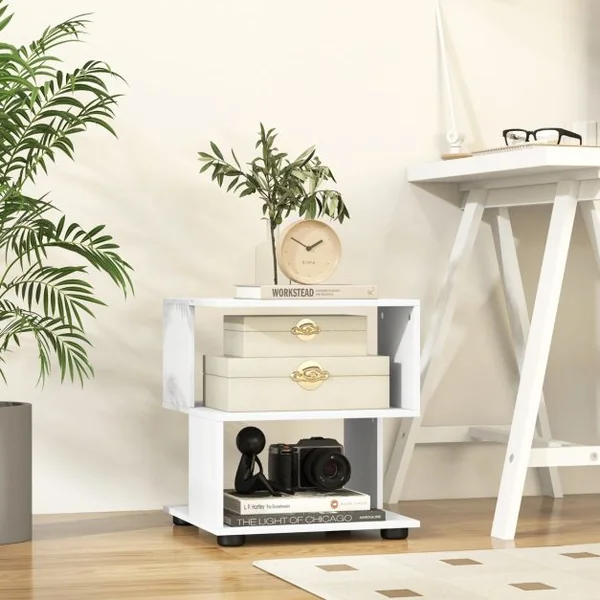 Table d'Appoint de Canapé à 3 Niveaux Table de Chevet Moderne avec Etagères Patins Antidérapants Table Basse Assemblage Facile Blanc
