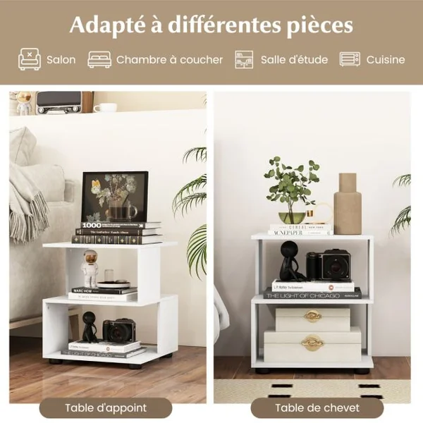 Table d'Appoint de Canapé à 3 Niveaux Table de Chevet Moderne avec Etagères Patins Antidérapants Table Basse Assemblage Facile Blanc