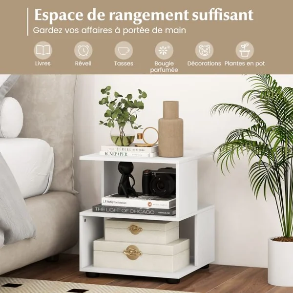 Table d'Appoint de Canapé à 3 Niveaux Table de Chevet Moderne avec Etagères Patins Antidérapants Table Basse Assemblage Facile Blanc