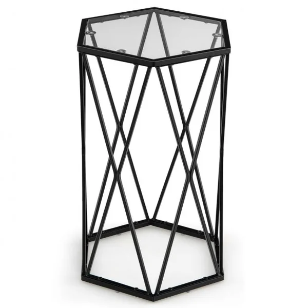 Table d'Appoint de Style Industrielle Moderne Plateau en Verre Trempé et Cadre en Acier Robuste