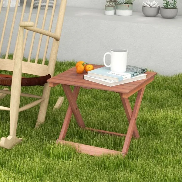 Table D'appoint en Bois Pliante avec Plateau à Lamelles Naturel