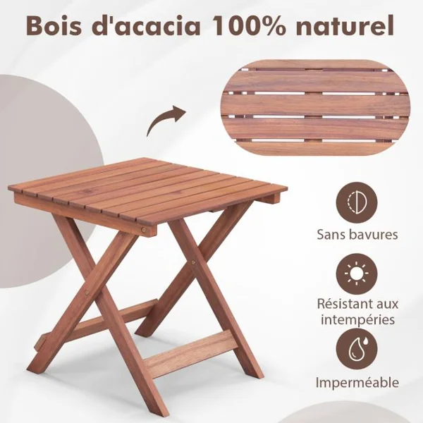 Table D'appoint en Bois Pliante avec Plateau à Lamelles Naturel