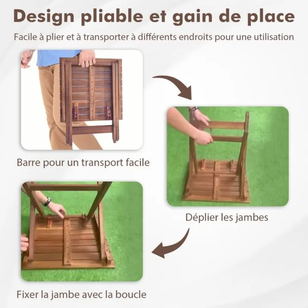 Table D'appoint en Bois Pliante avec Plateau à Lamelles Naturel