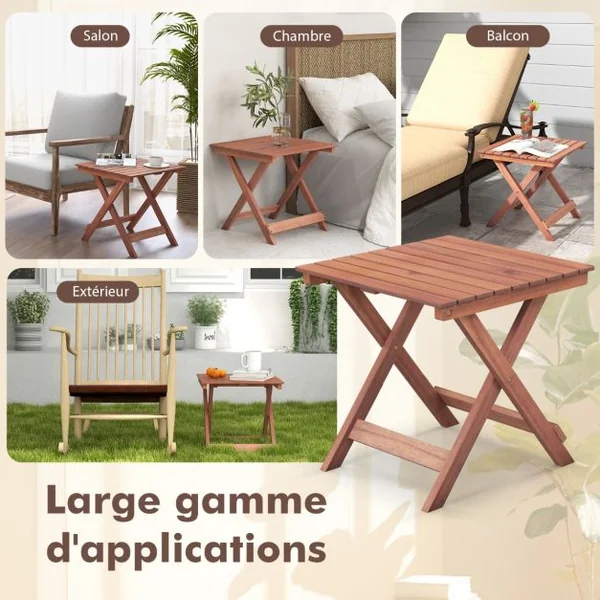 Table D'appoint en Bois Pliante avec Plateau à Lamelles Naturel