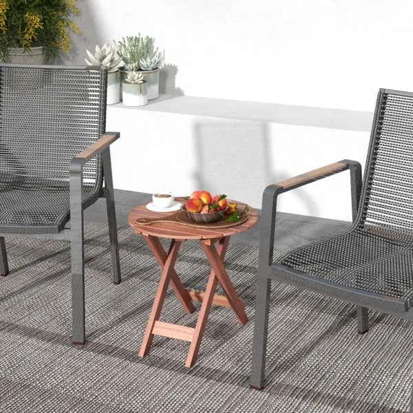 Table D'appoint en Bois Table D'extrémité Pliante avec Plateau à Lamelles et Structure Robuste en Forme de X Table Basse avec Poignée de Levage