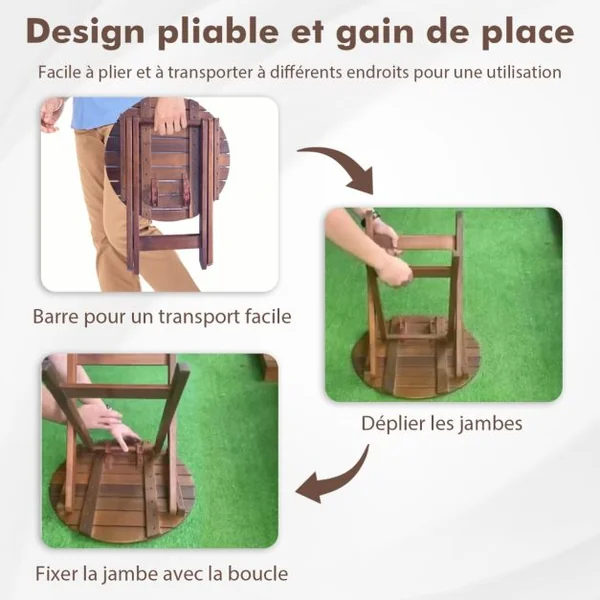 Table D'appoint en Bois Table D'extrémité Pliante avec Plateau à Lamelles et Structure Robuste en Forme de X Table Basse avec Poignée de Levage