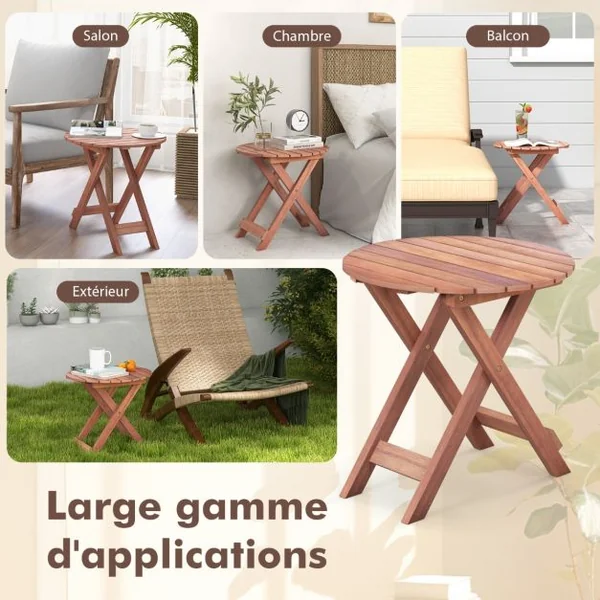 Table D'appoint en Bois Table D'extrémité Pliante avec Plateau à Lamelles et Structure Robuste en Forme de X Table Basse avec Poignée de Levage
