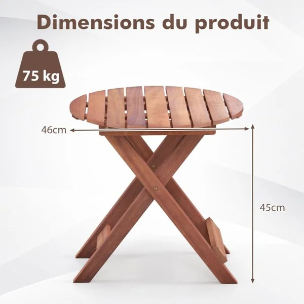 Table D'appoint en Bois Table D'extrémité Pliante avec Plateau à Lamelles et Structure Robuste en Forme de X Table Basse avec Poignée de Levage