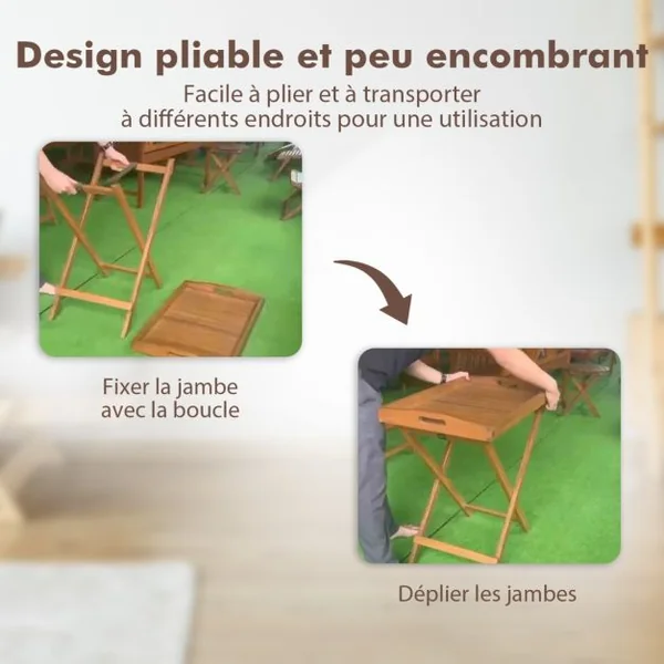 Table D'appoint en Bois Table D'extrémité Pliante avec Plateau à Thé Détachable et Structure Robuste en Forme de X Table à Thé pour Maison Piscine