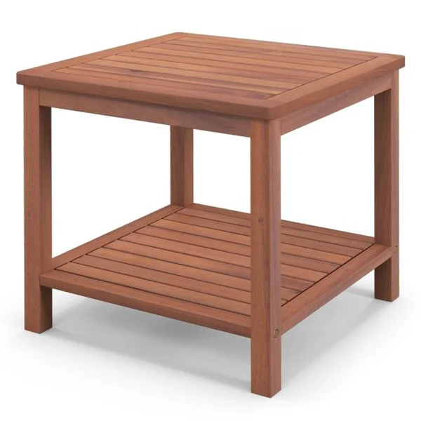 Table D'appoint en Bois à 2 Niveaux Table D'extrémité Rectangulaire Portable avec Plateau à Lamelles Table Basse D'extérieur et D'intérieur