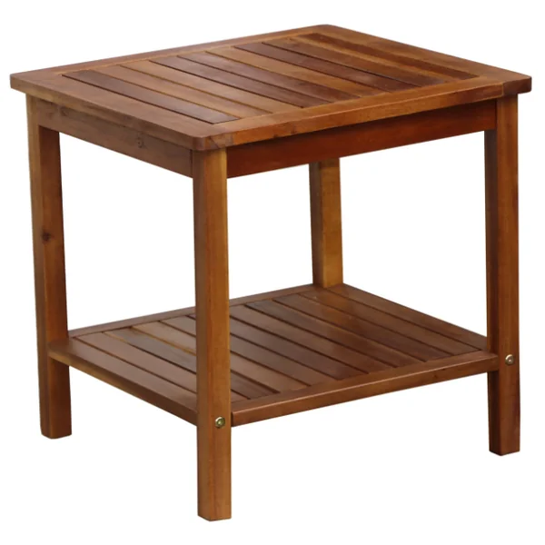 Table D'appoint en Bois à 2 Niveaux Table D'extrémité Rectangulaire Portable avec Plateau à Lamelles Table Basse D'extérieur et D'intérieur