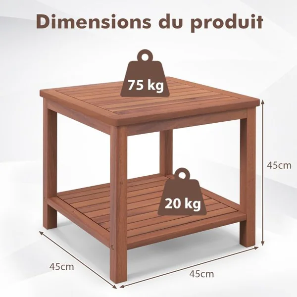 Table D'appoint en Bois à 2 Niveaux Table D'extrémité Rectangulaire Portable avec Plateau à Lamelles Table Basse D'extérieur et D'intérieur