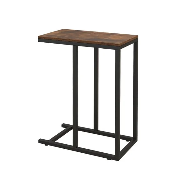 Table d'Appoint en Forme de ‘C’ pour Canapé et Lit Table d'Appoint de Canapé 64 cm Cadre en Métal Table à Plateau TV Chêne Rustique Noir/Café/Gris