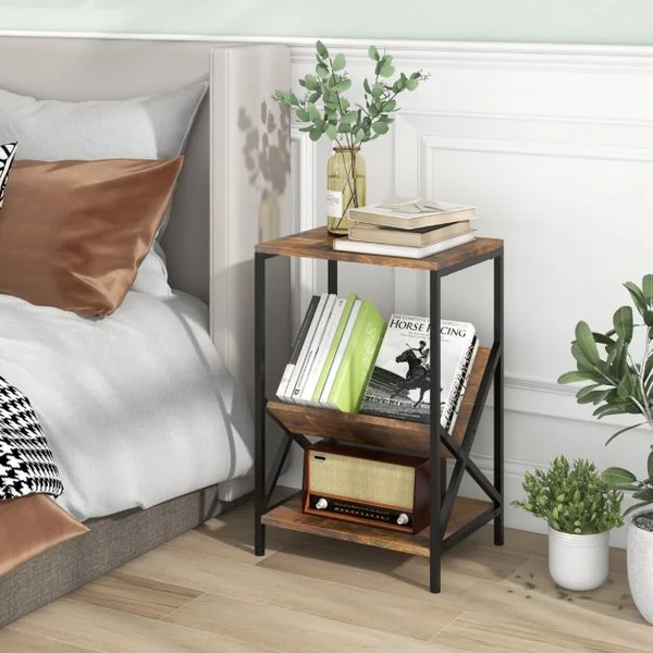 Table d'Appoint Industriel à 3 Niveaux Cadre en Métal 40 x 30 x 61 CM avec Étagère Ouverte pour Bureau Chambre