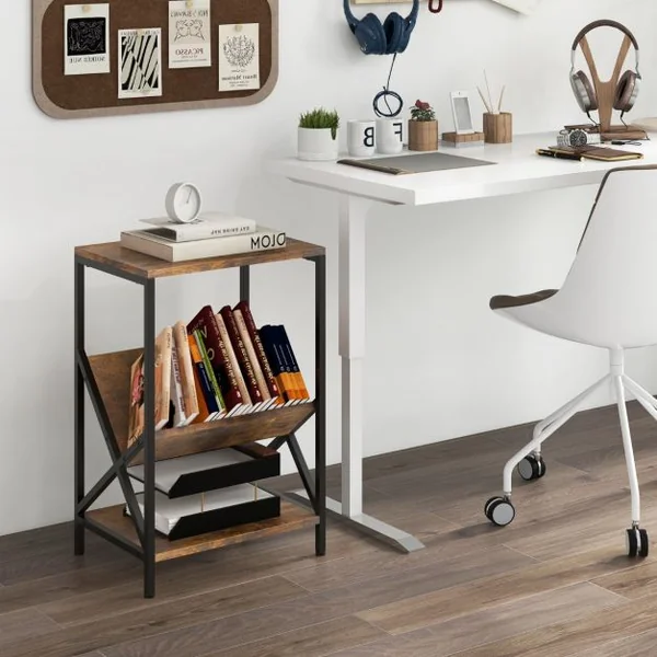 Table d'Appoint Industriel à 3 Niveaux Cadre en Métal 40 x 30 x 61 CM avec Étagère Ouverte pour Bureau Chambre