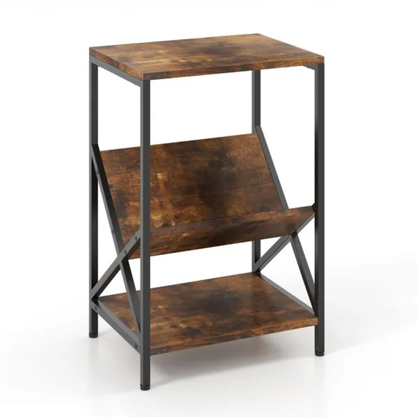 Table d'Appoint Industriel à 3 Niveaux Cadre en Métal 40 x 30 x 61 CM avec Étagère Ouverte pour Bureau Chambre