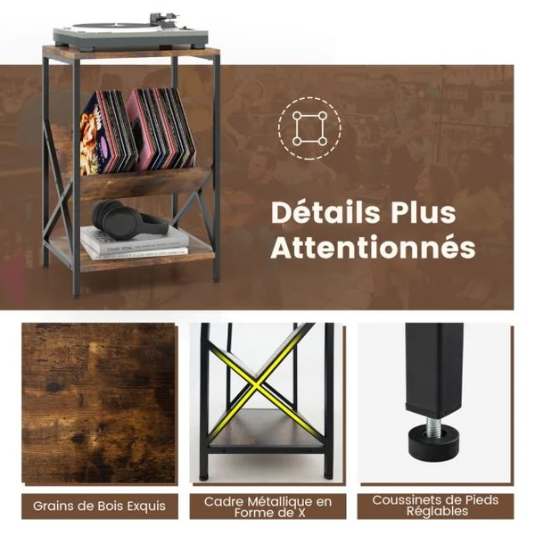 Table d'Appoint Industriel à 3 Niveaux Cadre en Métal 40 x 30 x 61 CM avec Étagère Ouverte pour Bureau Chambre