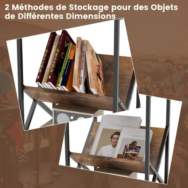 Table d'Appoint Industriel à 3 Niveaux Cadre en Métal 40 x 30 x 61 CM avec Étagère Ouverte pour Bureau Chambre