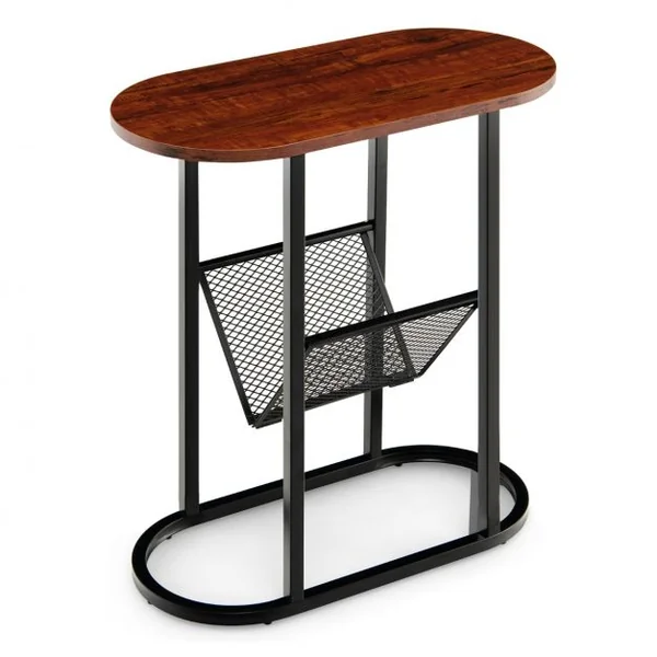 Table d'Appoint Industrielle Étagère en Maille Cadre en Acier Robuste pour Salon Chambre à Coucher Marron Rustique