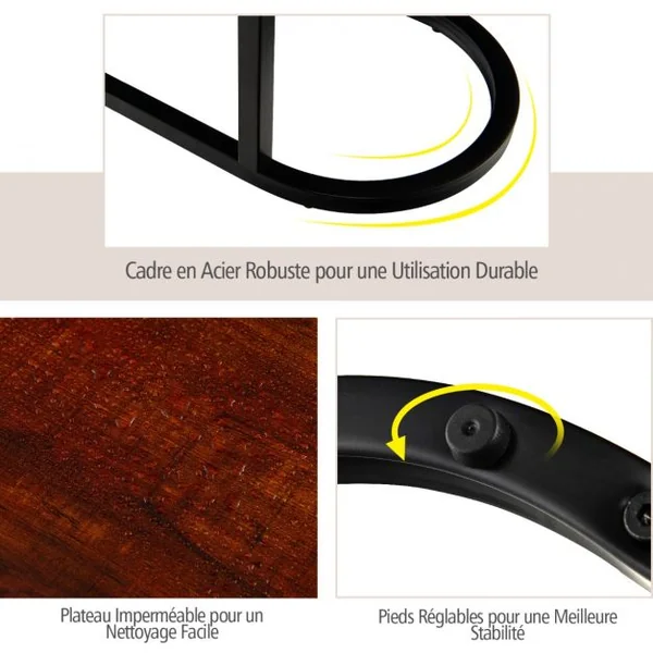 Table d'Appoint Industrielle Étagère en Maille Cadre en Acier Robuste pour Salon Chambre à Coucher Marron Rustique