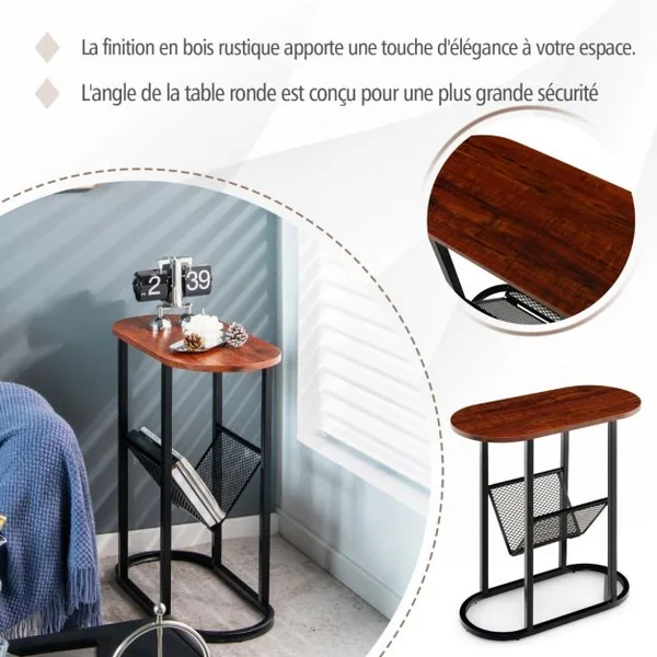 Table d'Appoint Industrielle Étagère en Maille Cadre en Acier Robuste pour Salon Chambre à Coucher Marron Rustique