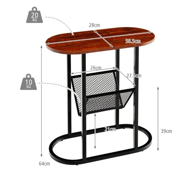 Table d'Appoint Industrielle Étagère en Maille Cadre en Acier Robuste pour Salon Chambre à Coucher Marron Rustique