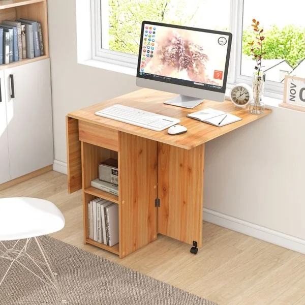 Table d’Appoint Pliante avec 2 Roulettes Table Console à Abattants pour Petits Espaces Table Pliable avec Support de Rangement Blanc