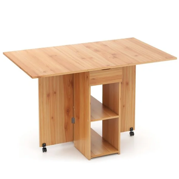 Table d’Appoint Pliante avec 2 Roulettes Table Console à Abattants pour Petits Espaces Table Pliable avec Support de Rangement Blanc