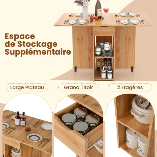 Table d’Appoint Pliante avec 2 Roulettes Table Console à Abattants pour Petits Espaces Table Pliable avec Support de Rangement Blanc
