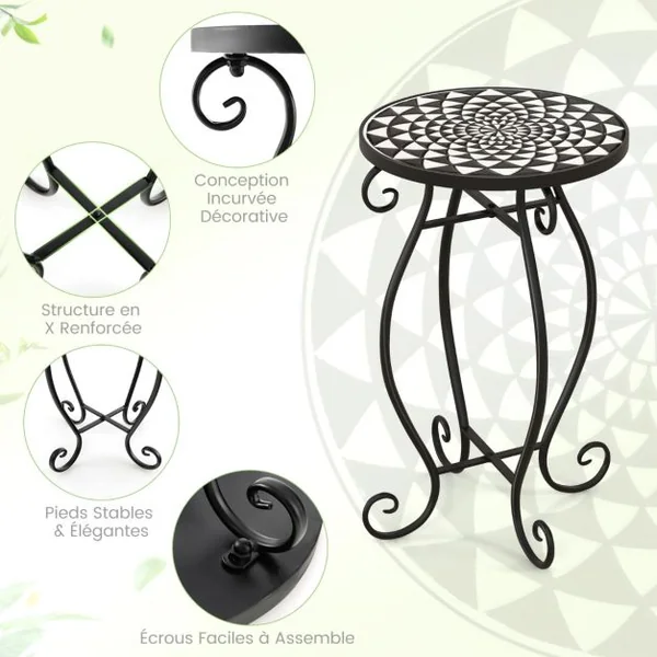 Table d'Appoint Ronde de Jardin avec Plateau Mosaïque en Carreaux de Céramique Table Basse d'Extérieur pour Balcon Piscine