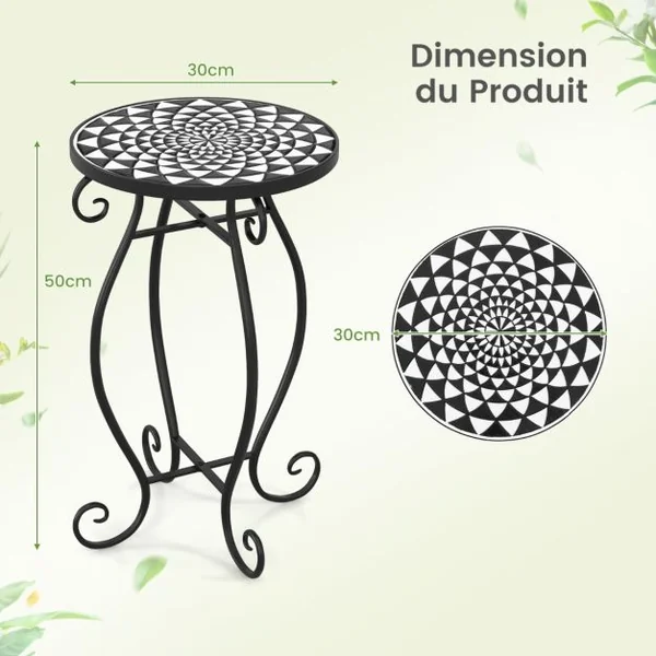 Table d'Appoint Ronde de Jardin avec Plateau Mosaïque en Carreaux de Céramique Table Basse d'Extérieur pour Balcon Piscine