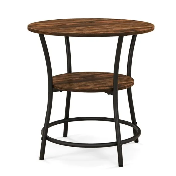Table d'Appoint Ronde Style Industrielle Dia.55 CM à 2 Niveaux Cadre en Métal Marron Rustique