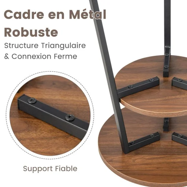 Table d'Appoint Ronde à 2 Niveaux Dia.39 CM Style Industrielle Cadre en Métal Marron