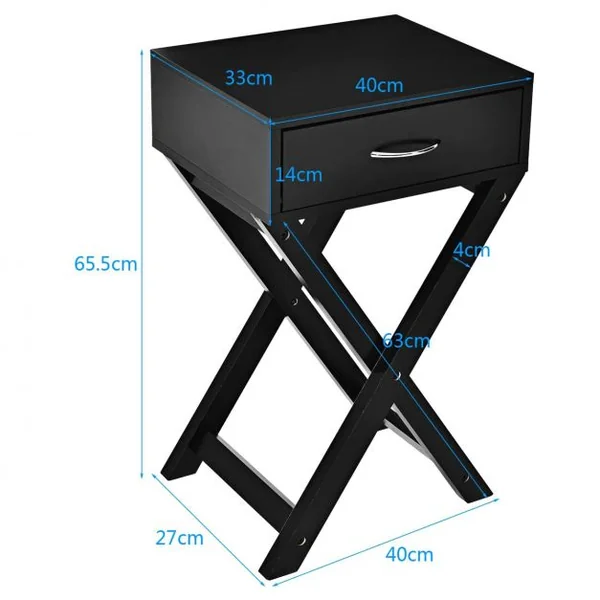 Table d'Appoint Table de Chevet Bout de Canapé avec Un Tiroir Conception Stable en Forme de X Moderne Noir