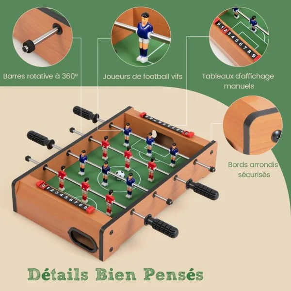 Table de Baby-foot avec 12 Figurines 2 Panneaux de Score 2 Balles Inclus pour Adulte Enfants 51 x 31x 10 CM