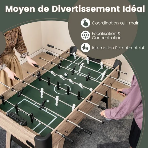 Table de Baby-Foot de 138 cm Table de Jeu de Football d'Arcade 2 Ballons 26 Joueurs 2 Marqueurs de Score Pieds Réglables