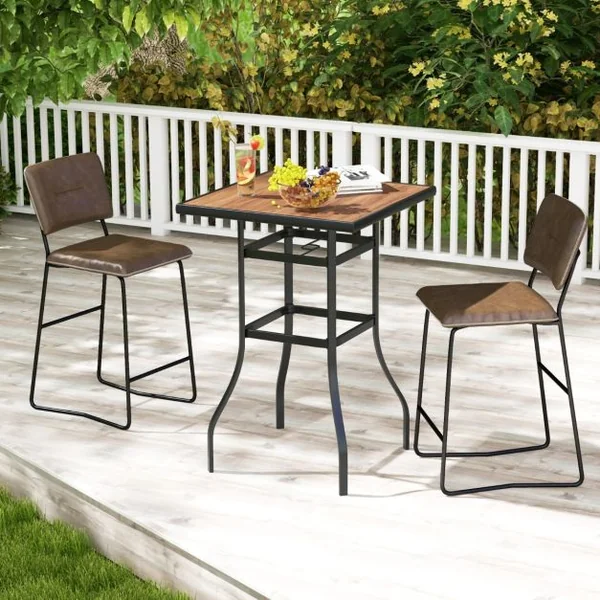 Table de Bar Carrée de Patio 70 cm Table de Jardin avec Cadre en Métal Robuste Trou de Parasol de 39 mm Table Bistrot d'Extérieur