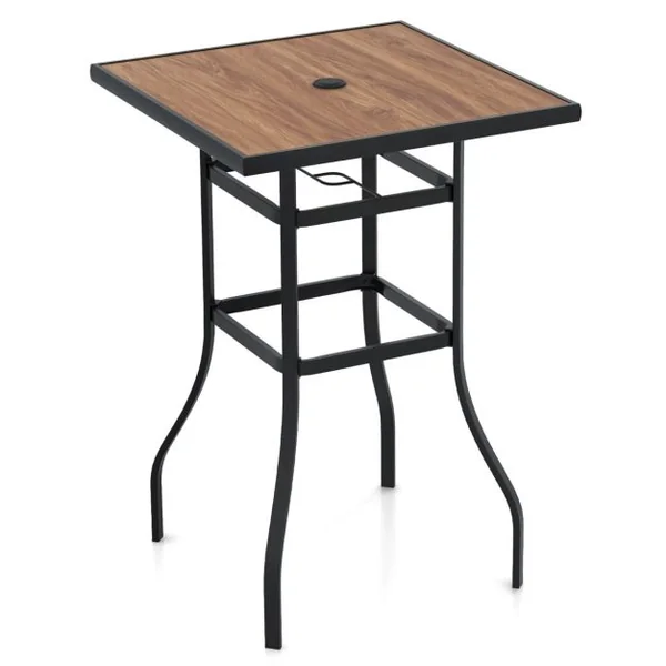 Table de Bar Carrée de Patio 70 cm Table de Jardin avec Cadre en Métal Robuste Trou de Parasol de 39 mm Table Bistrot d'Extérieur