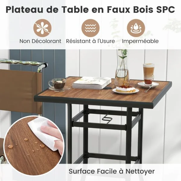 Table de Bar Carrée de Patio 70 cm Table de Jardin avec Cadre en Métal Robuste Trou de Parasol de 39 mm Table Bistrot d'Extérieur