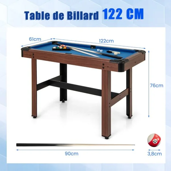 Table de Billard de 122 cm en Bois avec Jeu Complet de Boules 2 Queues de Billard 2 Craies Triangle Brosse Table Compacte Bleu/Vert