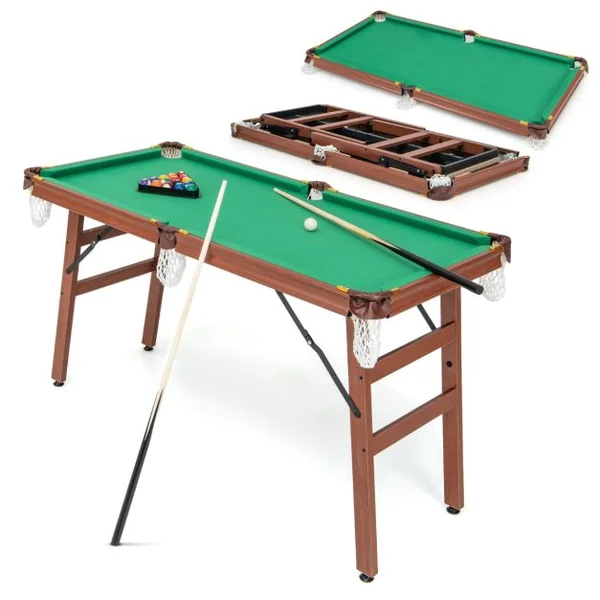 Table de Billard Pliable avec Accessoires(2 Queues 16 Boules Triangle 2 Craies Brosse) Jeu de Billard avec Pieds Réglables 138x67x79,5 CM