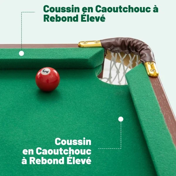 Table de Billard Pliable avec Accessoires(2 Queues 16 Boules Triangle 2 Craies Brosse) Jeu de Billard avec Pieds Réglables 138x67x79,5 CM