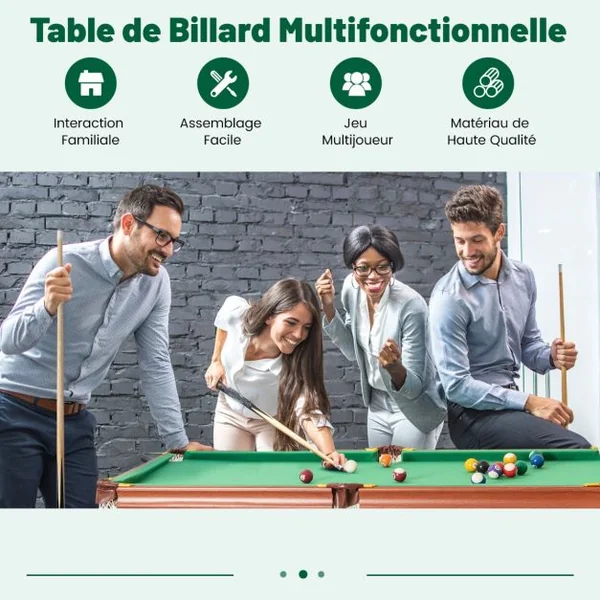 Table de Billard Pliable avec Accessoires(2 Queues 16 Boules Triangle 2 Craies Brosse) Jeu de Billard avec Pieds Réglables 138x67x79,5 CM
